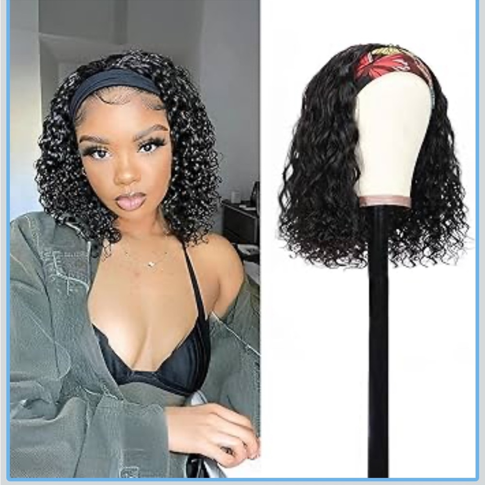 14 Inch Wet And Wavy Headband Wig 200% Density Human Hair No Lace Natural Black